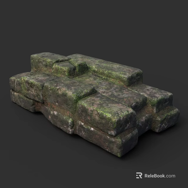 Moss Covered Natural Stone Blocks For Garden Landscaping Steps Design 3d model 