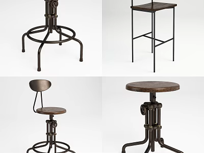 Vintage Industrial Bar Stools With Metal Frame And Wooden Seat Design 3d model