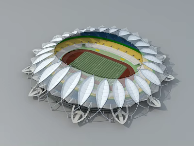 Modern Circular Stadium With Petal Like Roof Structure And Green Athletic Track 3d model