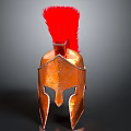 Ancient Greek Style Copper Helmet Sculpture With Red Plume Decoration