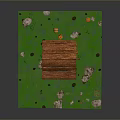 Wooden Well Frame With Stone Base Surrounded By Green Grass Decorative Stones And Mushrooms