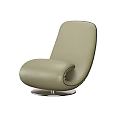 Modern Khaki Leather Leisure Chair With Sleek Curved Design And Round Metal Base