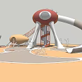 Fun Playground Equipment With Red Dome Structure Spiral Slide Climbing Net And Orange Ground