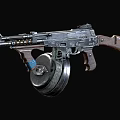Vintage Submachine Gun with Wooden Stock and Drum Magazine Classic Design Metal Parts