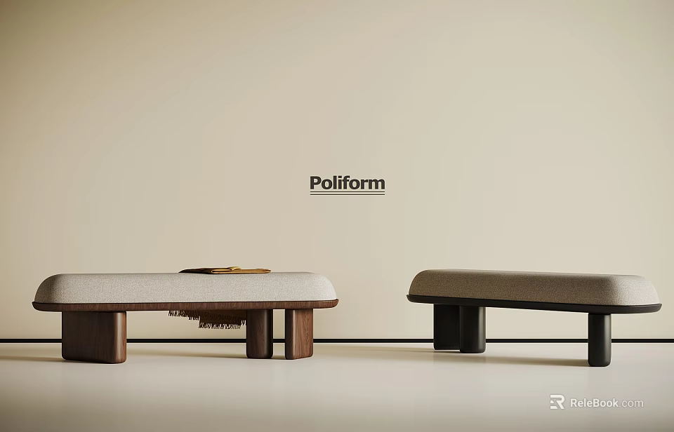 Poliform Modern Benches Interior Design With Upholstered Seats And Wooden Legs 3d model 