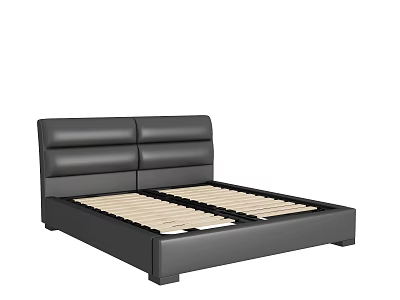 Modern Black Leather Double Bed With Sleek Headboard And Wooden Slats Frame 3d model
