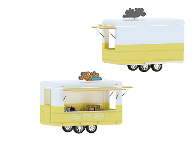 Yellow And White Food Truck With Awning And Mama's Sign For Serving Food 3d model