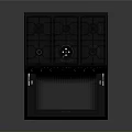 Black Gas Stove Oven Appliance With Open Door Multiple Burners And Grill Rack