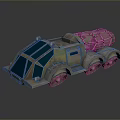 Futuristic Sci Fi Armored Vehicle With Metallic Exterior Blue Windows Multiple Wheels And Roof Mounted Equipment