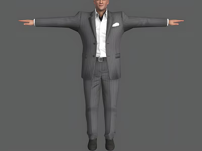 Man in Striped Suit Standing with Arms Outstretched Against Gray Background 3d model