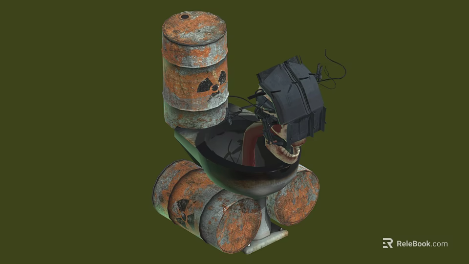 Rusty Barrel Robot Featuring Biomechanical Creature Elements And Spiked Metal Parts 3d model 