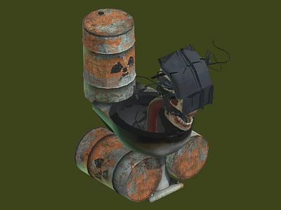 Rusty Barrel Robot Featuring Biomechanical Creature Elements And Spiked Metal Parts 3d model