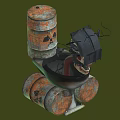 Rusty Barrel Robot Featuring Biomechanical Creature Elements And Spiked Metal Parts