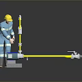 Industrial Pipeline Equipment With Yellow Pipes Blue Pump Valves Pressure Gauge And Worker Operation