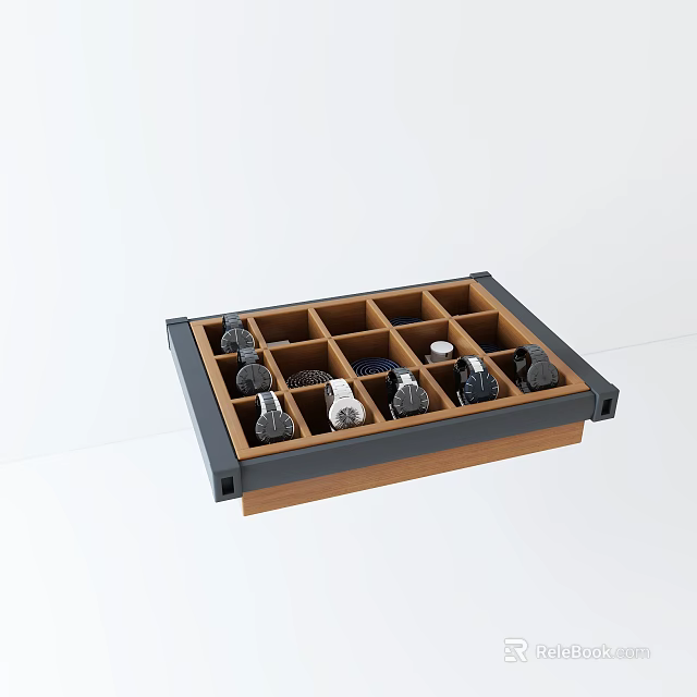 Small Watches Organized In Divided Drawer Tray With Multiple Compartments 3d model 