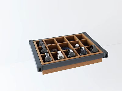 Small Watches Organized In Divided Drawer Tray With Multiple Compartments 3d model