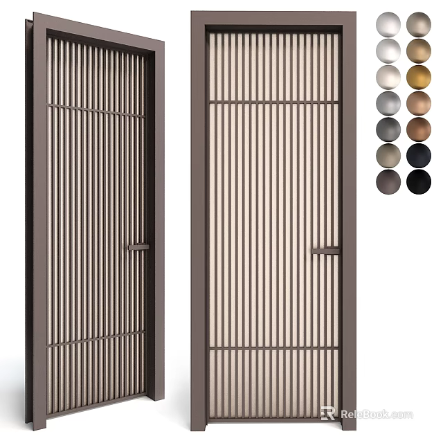 Modern Hinged Door With Vertical Striped Design And Multiple Color Options 3d model