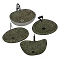 Modern Gray Stone Textured Washbasins With Oval And Irregular Shapes And Faucets