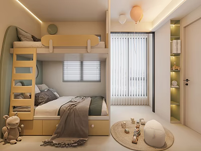 Cozy Kids Bedroom Interior With Bunk Bed And Playful Decor 3d model