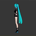 Anime Character Design With Turquoise Long Twin Ponytails Black Leather Jacket And Shorts