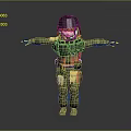 3D Model Character In Camouflage Uniform With Black Helmet Green Hair And Tactical Gear