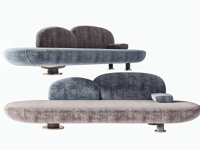 Stylish Contemporary Sectional Sofa With Gray Velvet Upholstery Rounded Arms And Metal Legs 3d model