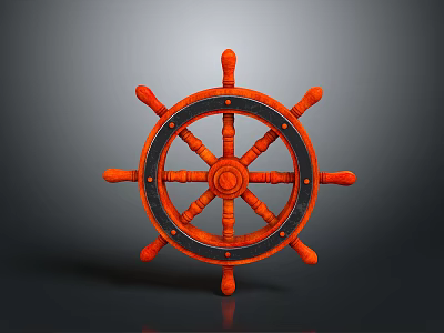 Vintage Orange Ship Steering Wheel as Key Component of Classic Watercraft 3d model