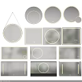 Various Modern Round And Rectangular Mirrors Featuring Stylish Frame Designs 3d model