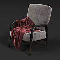 Modern Leisure Chair With Red Fabric Drape Gray Upholstery And Metal Legs Design