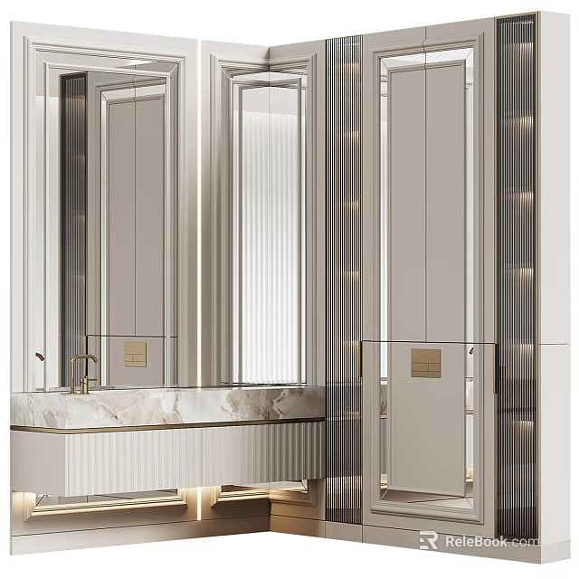 Elegant Modern Bathroom Vanity With Marble Countertop Mirror Cabinets And Lighting 3d model 