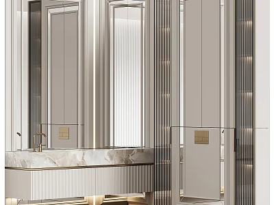 Elegant Modern Bathroom Vanity With Marble Countertop Mirror Cabinets And Lighting 3d model