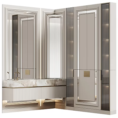 Elegant Modern Bathroom Vanity With Marble Countertop Mirror Cabinets And Lighting 3d model