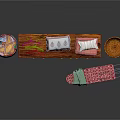 Wooden Clothes Hanger Setup With Ironing Board Stacked Towels And Wicker Basket Near Cabinet