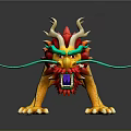 Colorful Dragon With Yellow Body Green Spine Red Head Whiskers Claws On Black Background