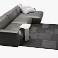 Leather Sectional Sofa With Grey Pillow Side Table And Dark Rug 3d model