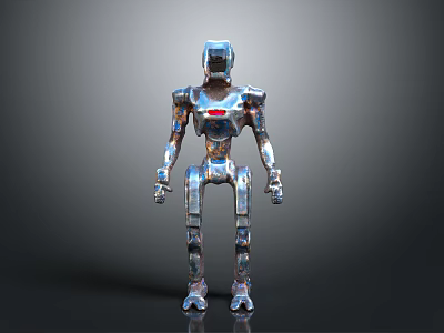 Silver Metallic Robot Figure With Shiny Surface And Sci Fi Design 3d model