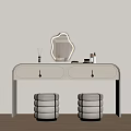 Modern Dressing Table With Decorative Mirror Drawers Two Gray Stools And Cosmetic Items 3d model