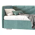 Tufted Backrest Sofa Bed In Teal And Gray With Mattress Blanket And Pillows