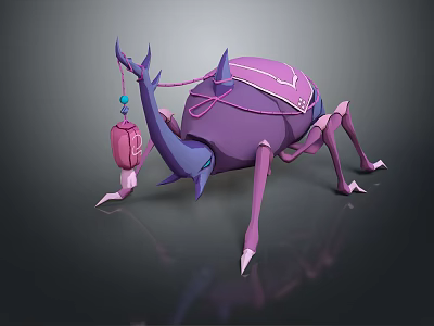 Purple Insect Like Creature With Blue Accents Carrying Pink Pouch 3D Model Design 3d model