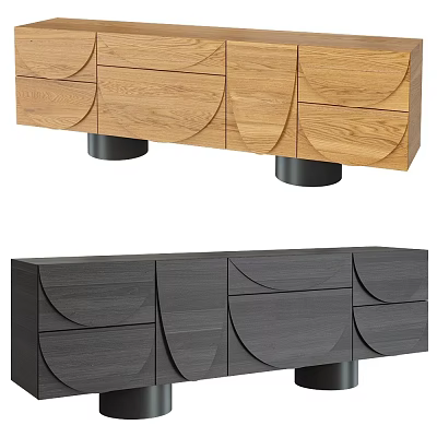 Elegant Dark Wooden TV Stand With Curved Cabinets And Black Legs Design 3d model