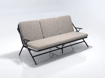 Multi Seat Sofa With Light Gray Fabric Upholstery Black Metal Frame Modern Design 3d model