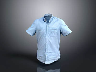 Light Blue Short Sleeve Collared Shirt With Front Pockets And Button Design 3d model