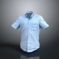 Light Blue Short Sleeve Collared Shirt With Front Pockets And Button Design 3d model