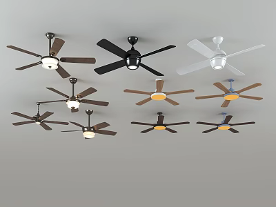 Various Ceiling Fans With Different Colors And Stylish Blade Designs 3d model