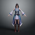 3D Model Traditional Costume Character With Blue And White Robe Long Sleeves And Brown Boots