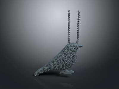 Bird Shaped Metal Hardware Tool Pendant With Diamond Inlays And Chain 3d model