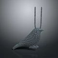 Bird Shaped Metal Hardware Tool Pendant With Diamond Inlays And Chain
