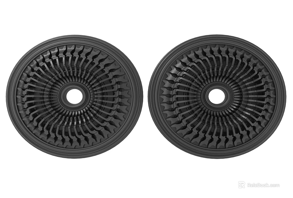 Two Black Decorative Circular Ceiling Light Panels With Patterned Design And Central Hole 3d model