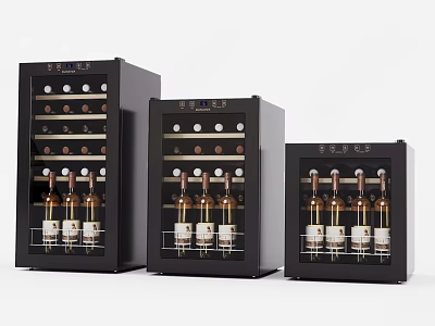 Modern Black Wine Coolers With Glass Doors And Multiple Bottle Storage 3d model
