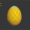 Yellow Egg Shaped Decorative Object With White Grid Pattern And Red Band 3d model